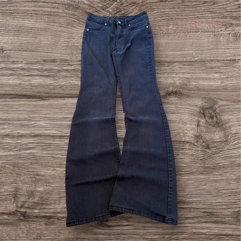 Grunge Y2K Black Flared Bootcut Stacked Jeans 26x29